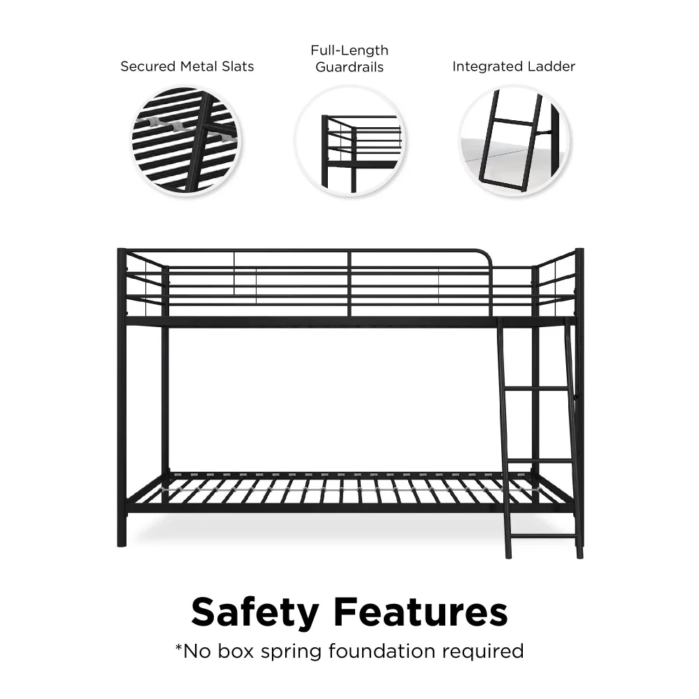 Mainstays Small Spaces Twin-over-Twin Low Profile Junior Bunk Bed, Black kids bed kid bed bunk bed