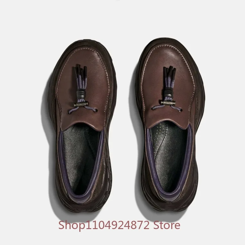 Designer Slip on Tassel Leather Shoes Men Casual Outdoor Thick Sole Sport Loafers Youth Male Height Increasing Hiking Sneakers