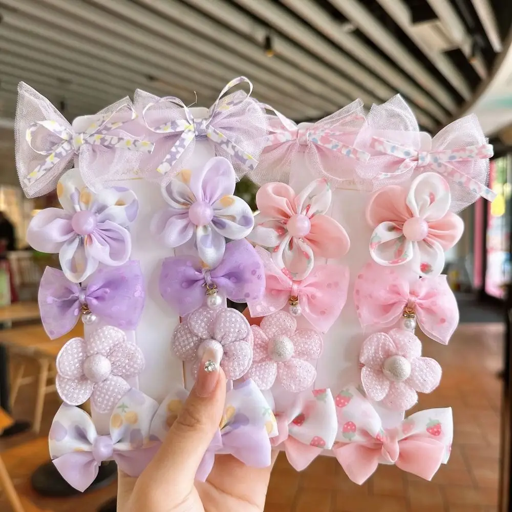 مجموعة من مشابك الشعر مع الدانتيل للطفلة ، مشبك شعر لطيف مع جناح لامع ، زهرة اللؤلؤ ، 10 أجزاء