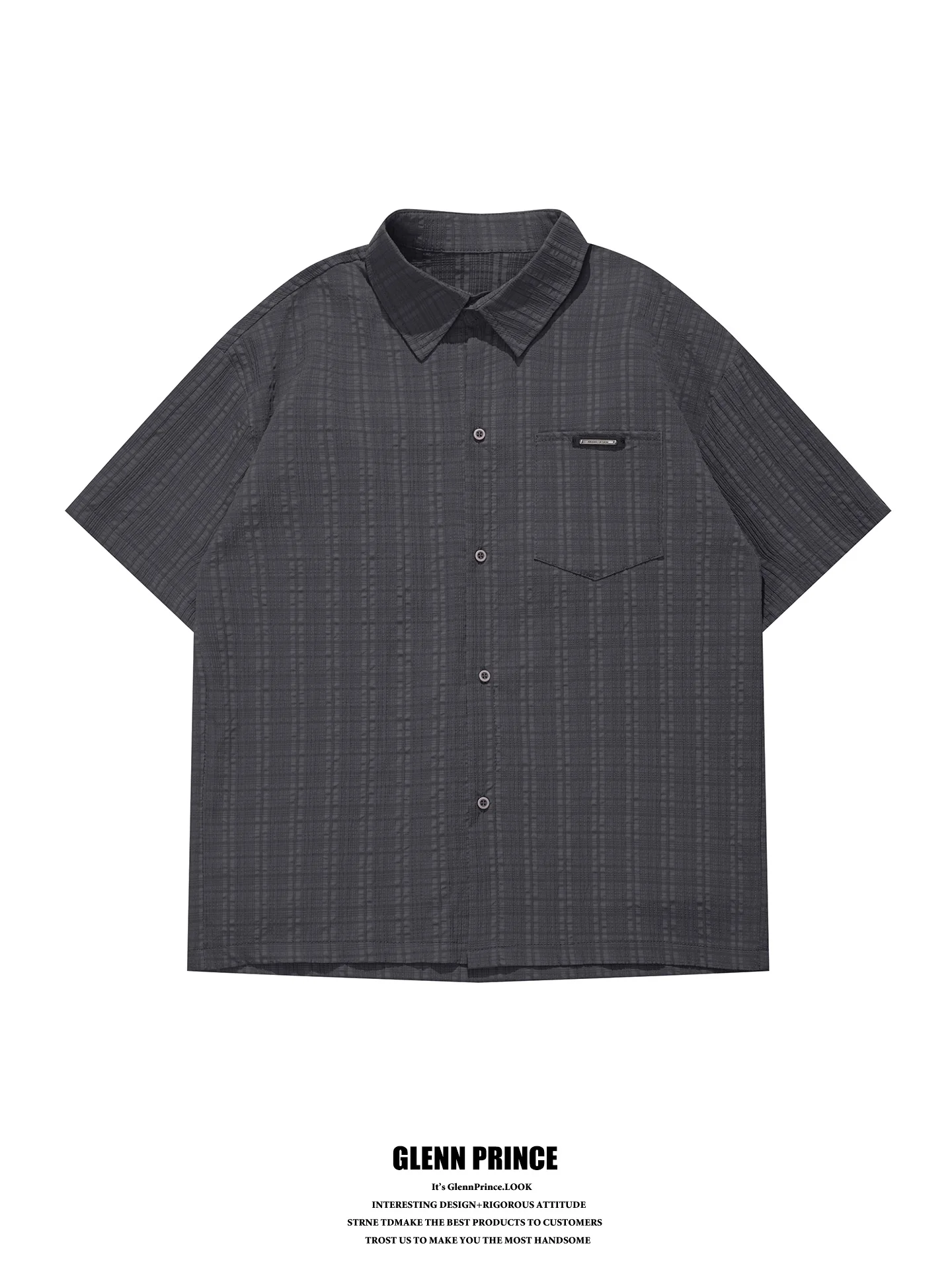 

GPstudio American Style Label Grid Texture Short Sleeve Men's Summer Trendy Brand Thin Loose Casual Shirt Loose Fit Casual ...