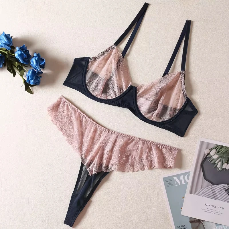 

Bikini Color Matching Lace Mesh Sexy Set Single Layer Two Piece Set