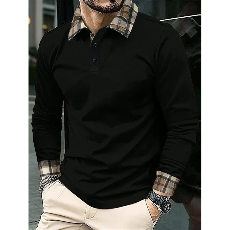 

2024, весенне-осенняя мужская однотонная повседневная спортивная футболка с отложным воротником, поло, мужские свободные дышащие топы для бега с длинными рукавами