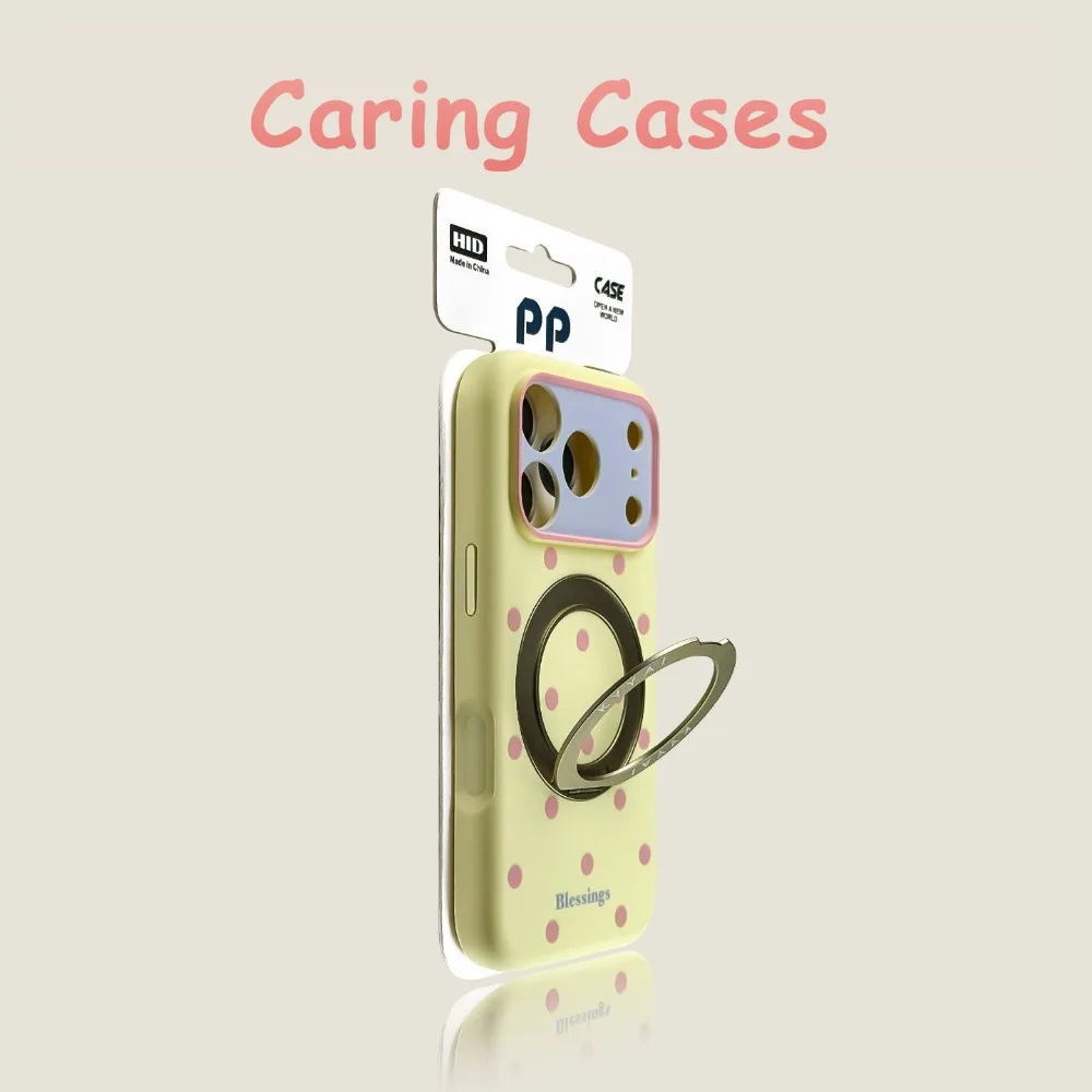 

For iPhone 17 Pro Max Case Purple Polka Dot 360° Rotatable Magnetic Stand Precise Hole Anti-drop Cover with iphone 16 15 14