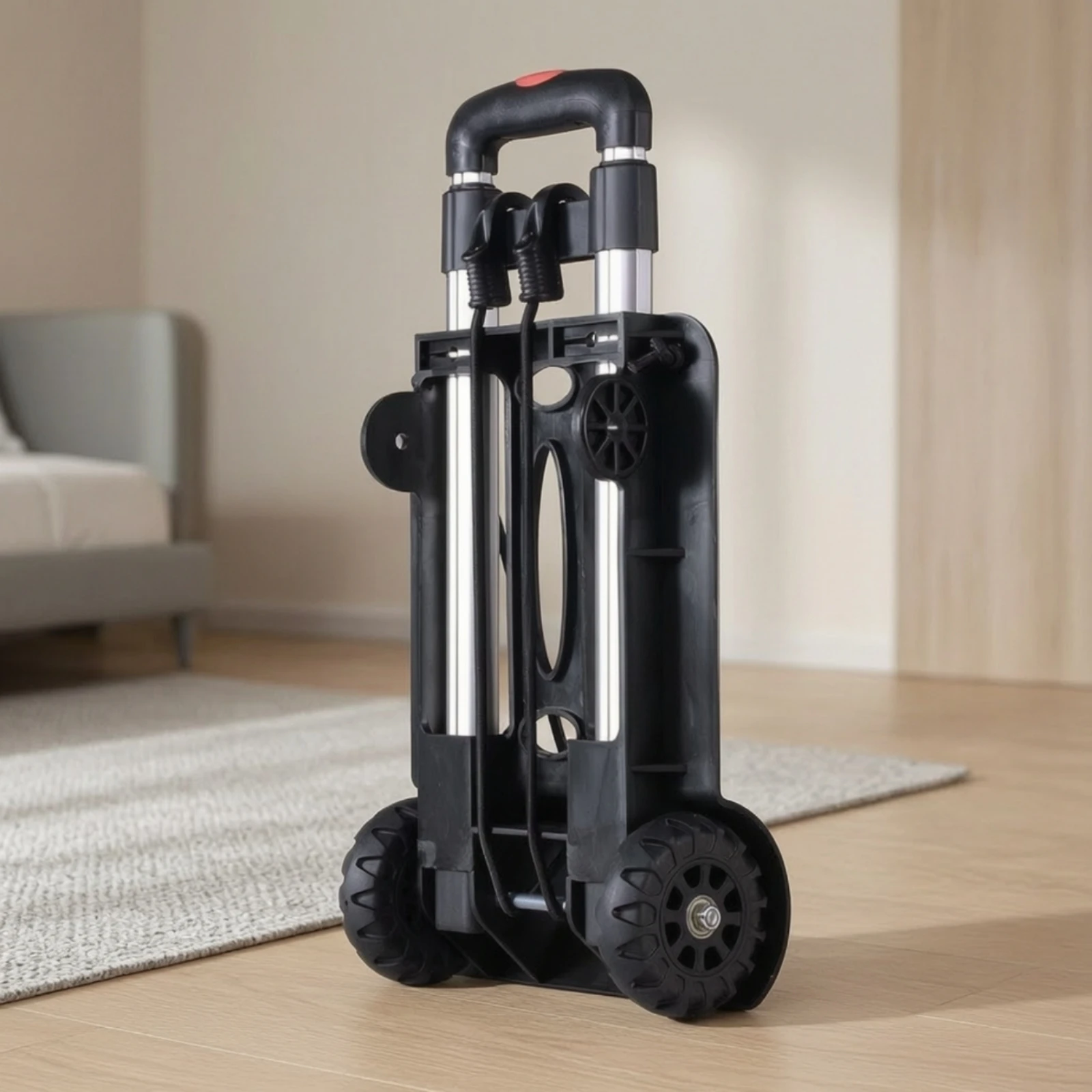 Collapsible Trolley Space-Saving Foldable Hand-Pulled Transport Trolley Portable Luggage Cart with Elastic Cords Rolling