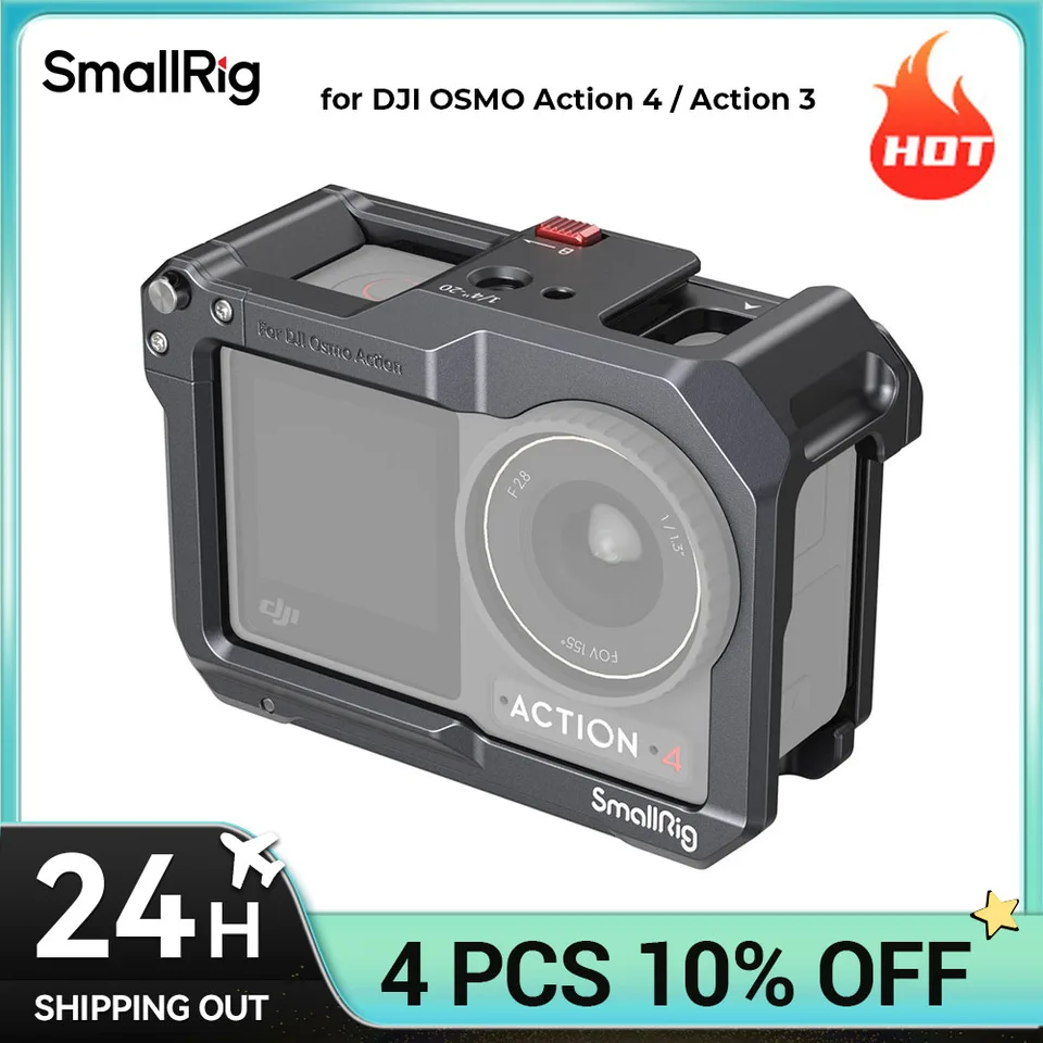 SMALLRIG Cage Protection DJI Osmo Action 4/3 – Cage Complète Avec Fixation DJI Mic, Cold Shoe, Filetage 1/4", Montage Rapide 4119B