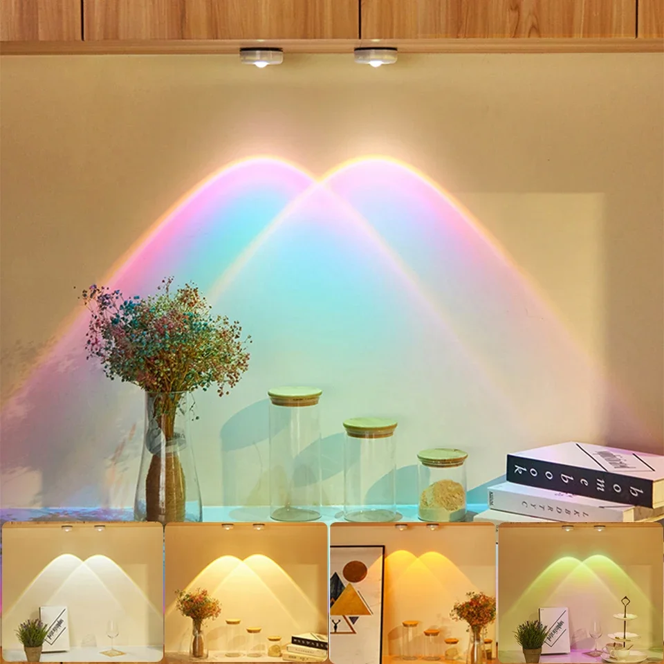 

Battery Powered Touch LED Cabinet Lights Stick On Wall Sunset Lamp for Kitchen Bedroom Closet Cupboard Night Light Decoration