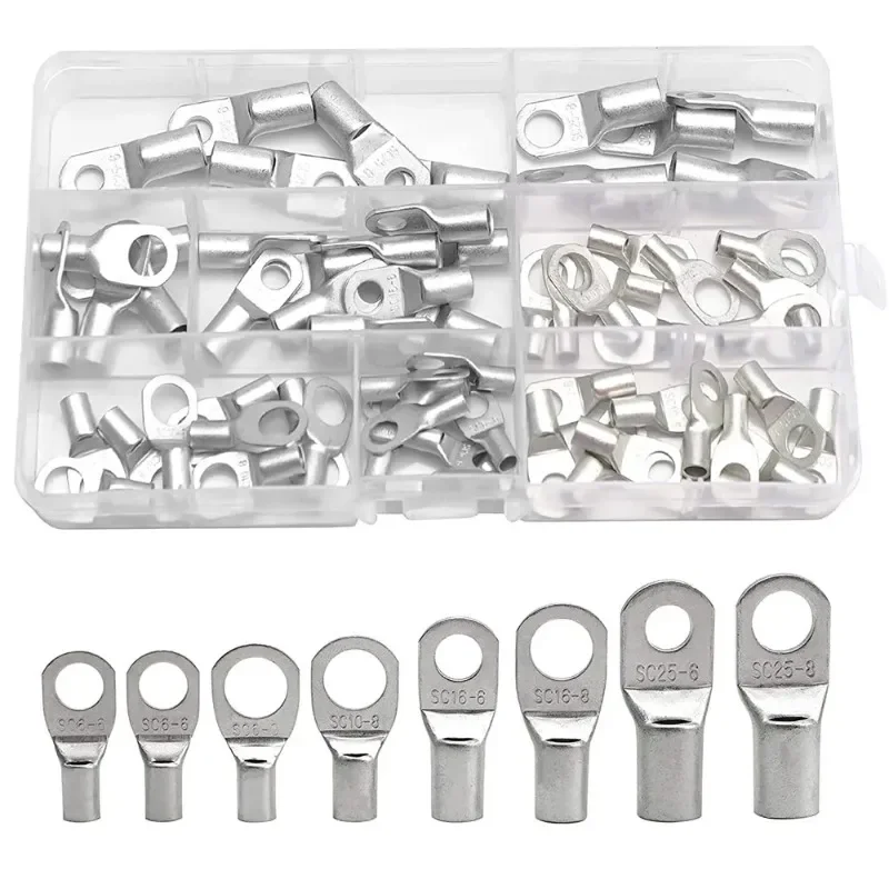 ELECTRAPICK 65pcs Boxed SC6-SC25 Sets Wire Eyelets Ring Tinned Peeps Terminal Battery Cable Shoes High Strength Kits