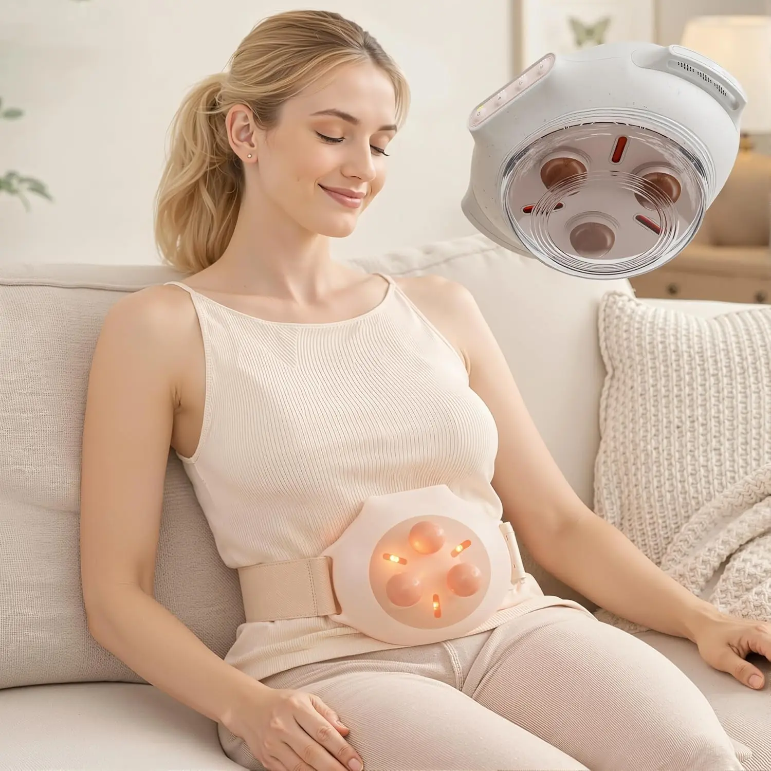 Abdominal Massager with Heat, Natural Stone Deep Kneading Belly Massager for Pain Relief & Relaxation, Portable Abdominal Massag