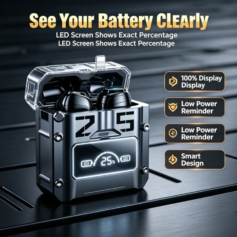 M25 TWS Wireless Earbuds Bluetooth 5.3 LED Display Stereo Headphones Touch Control Noise Reduction Headset for SportsWork Travel