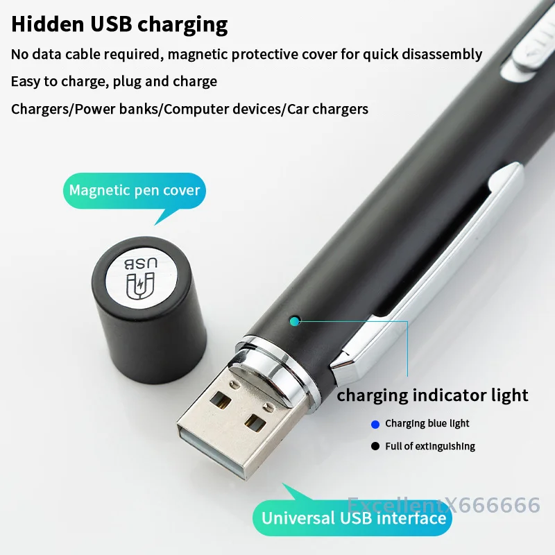 

LED Flashlight Pupil Oral Penlight USB Mini Dual Light Source Rechargeable Stainless Steel Medical Handy Torch Light for Outdoor