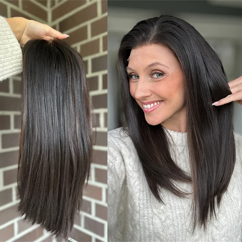 

13x4 Прямой Темно-Коричневый Натуральный Парик Средняя Часть Шелковистый Прямой Брюнетка Коричневый Парик Термостойкий Синтетический Парик Фронта Шнурка