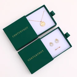 Dark Green sliding Jewelry Box logo High quality Cardboard Drawer necklace Boxes With Logo