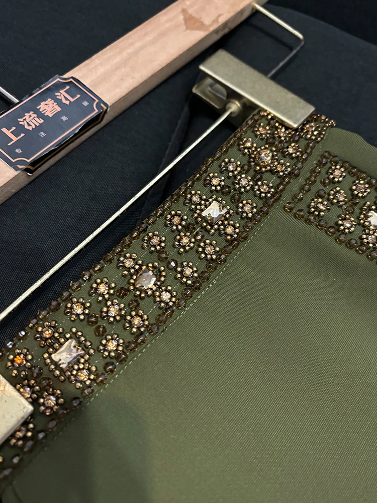 エレ ダイヤモンド装飾ベストトップとロングスリットスカートのツーピースセット（女性用）通勤ファッション中国製