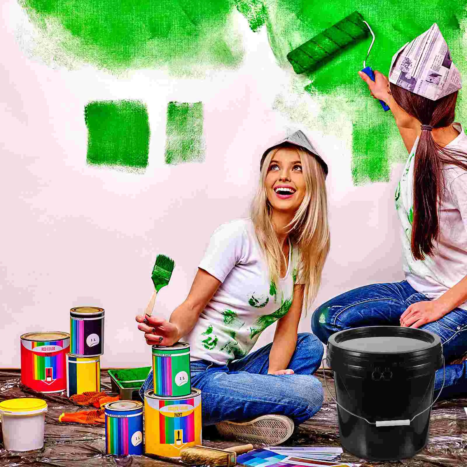 Cubo de pintura Abs blanco de 10 litros, contenedores vacíos de mano para recuerdos, cubos de pigmento para pintar con tapa