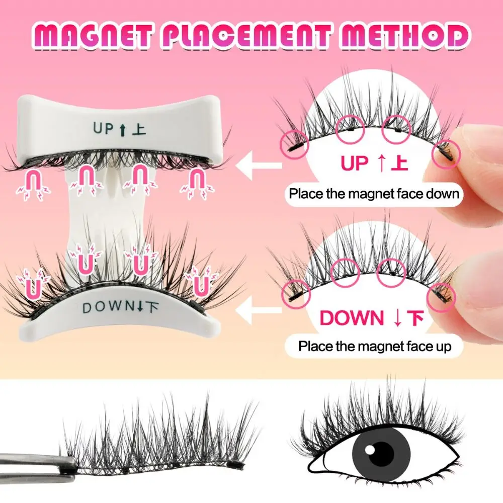 Reusable Magnetic Eyelashes Long-Lasting No Glue Needed Magnetic 3D Mink Lashes Winged False Eyelashes with Tweezer Eye Makeup