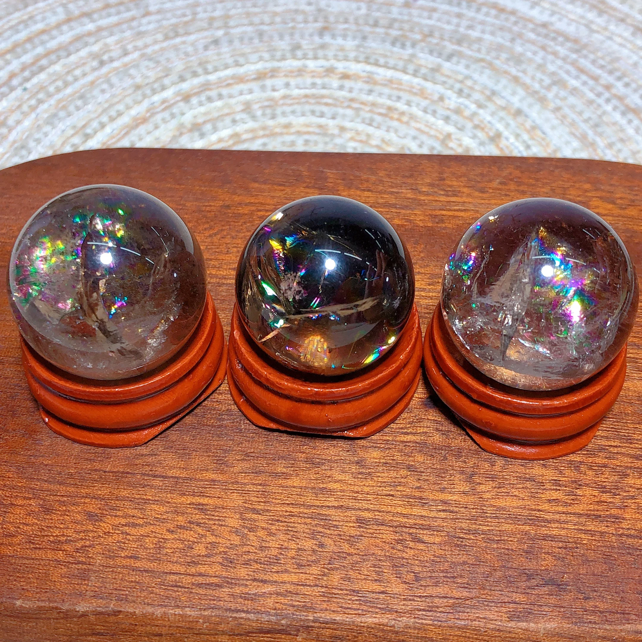 Natural Crystals Smokey Quartz Mini Rainbow Flashy Sphere Reiki Scintillating Prismatic Wholesale Balls Witch Gift