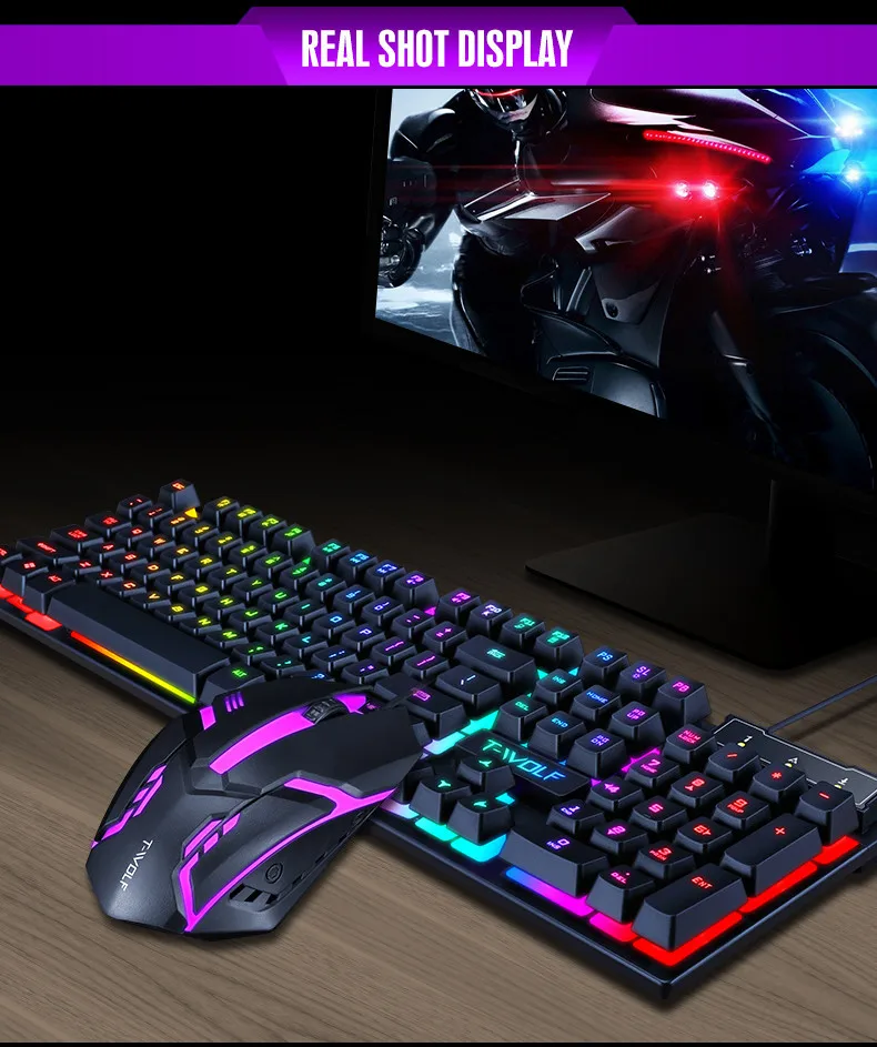 104 Keys Russian Spanish Keyboard T20 Wired Keyboard Computer Accessories  USB Game RGB Backlit Mechanical Touch Keycap Standard