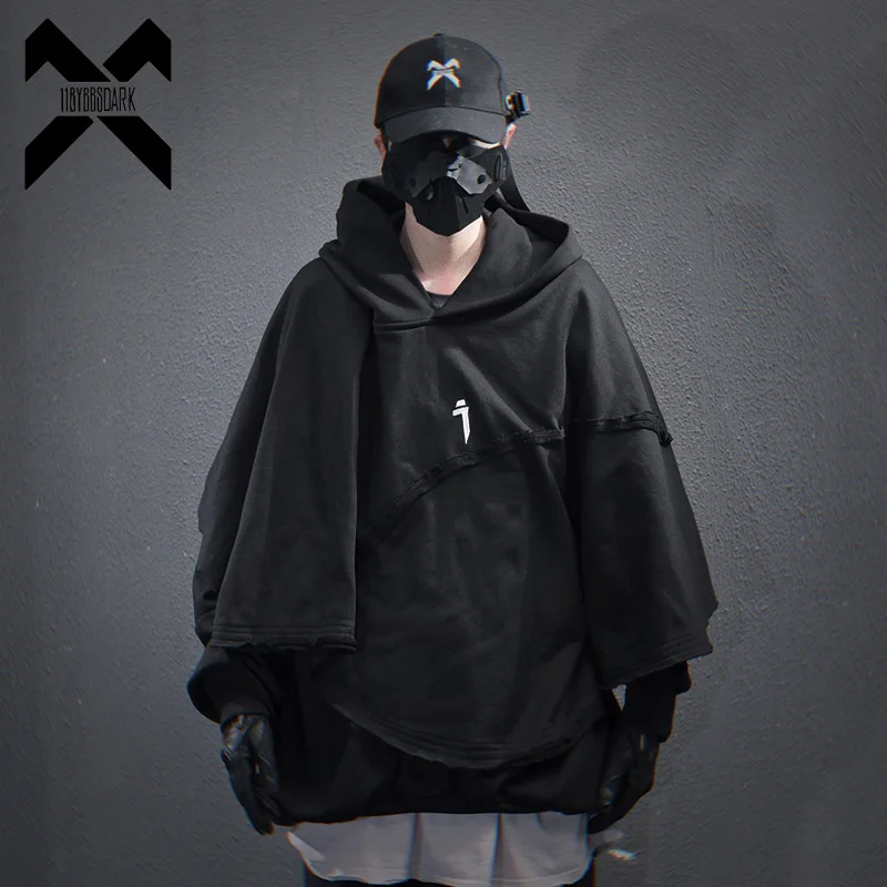 11 BYBB'S DARK 2025 Vintage Fake two Hoodie Men Loose Cloak Sweatshirt Harajuku Hip Hop Streetwear Hoodies Oversized Techwear