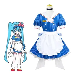 Blue Miku Cosplay Costumes Anime Mesmerizer Hatsune Uniform Striped Maid Dress Hat Apron Suit Halloween Christmas Carnival Party