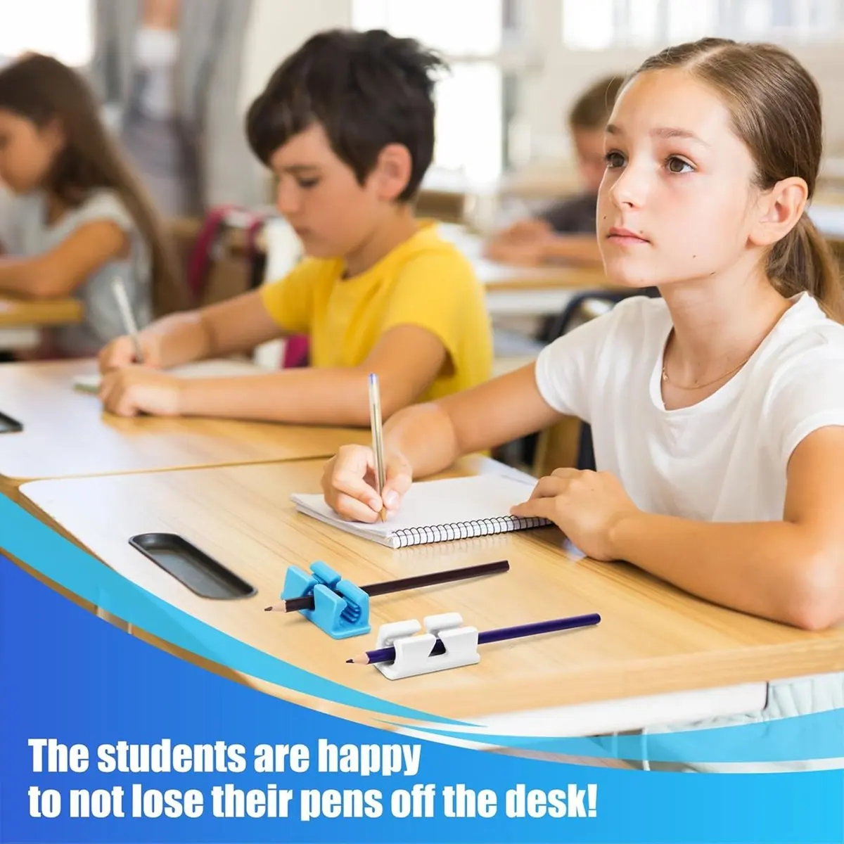 20Pcs Pencil Holder,Adhesive Pen Holder for Classroom Clipboard Attachment, Silicone Pencil Holder & Marker Holder Blue