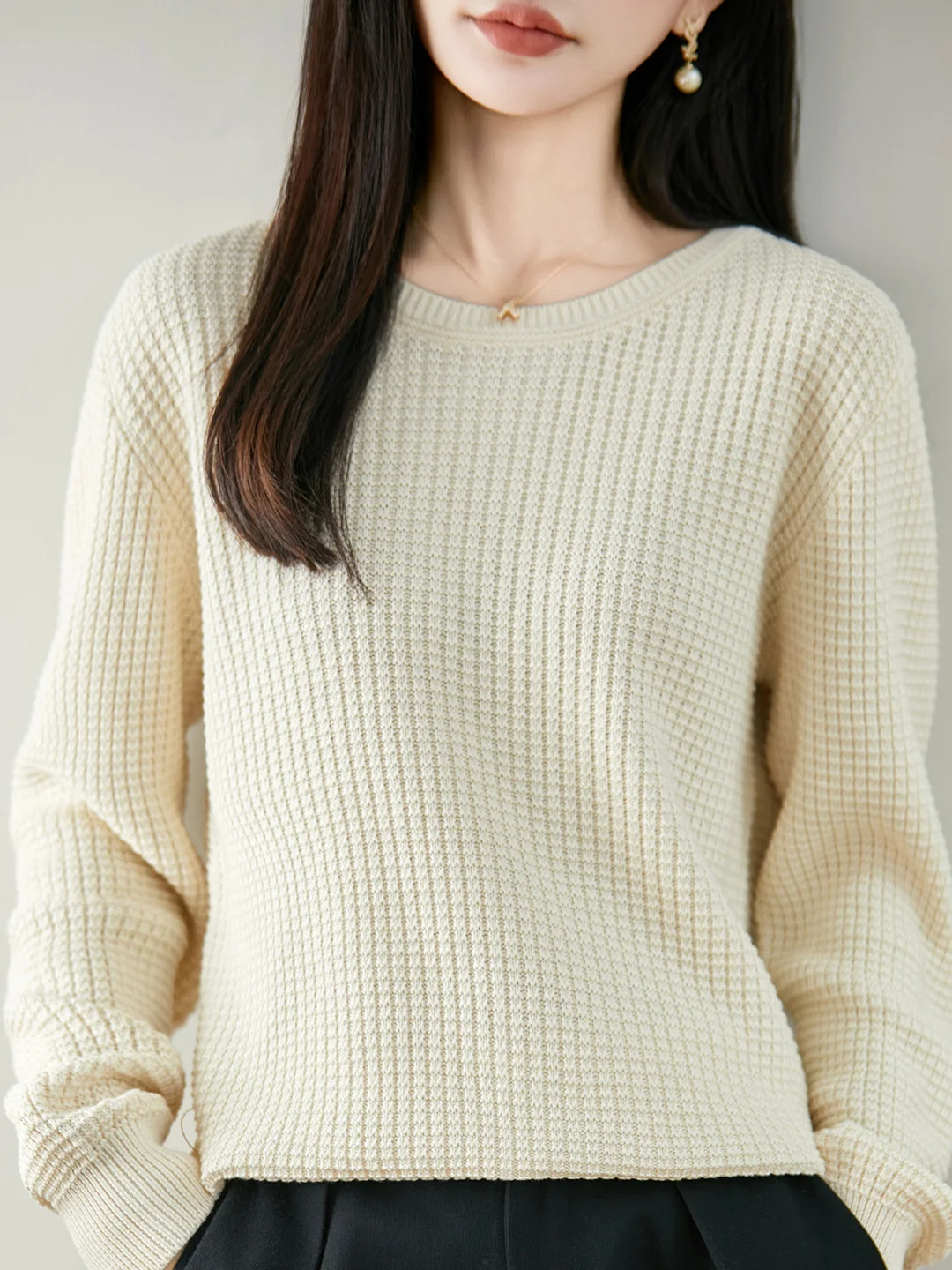 100% Pure Cotton Long Sleeve round Neck Sweater Women's Loose Thickened Warm Inner Wear Base Shirt Casual Style Soft Fabric