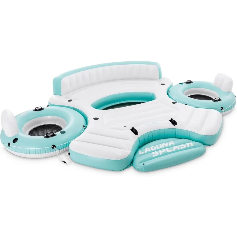Intex Laguna Splash Island Balsa de agua flotante para exteriores con 2 tubos de salón individuales desmontables, conectores, portavasos incorporados, azul