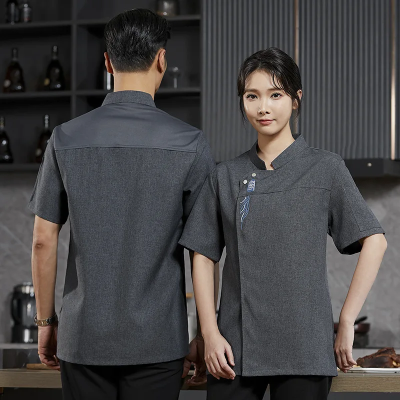 Hotel restaurante cozinha trabalho uniforme manga curta chef jaqueta padaria pastelaria chef verão branco casaco de cozinha