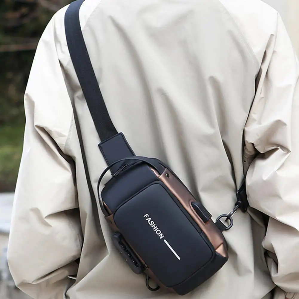 

Men's Anti-theft Password Lock Chest Bag Multifunctional Waterproof Adjustable Shoulder Strap USB Charging Casual Crossbody Bag