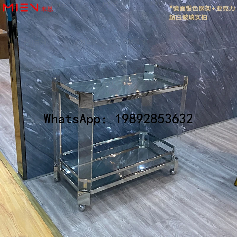 BF  Acrylic Dining Cart Electroplated Stainless Steel Acrylic Dining Cart Organic Glass Furniture