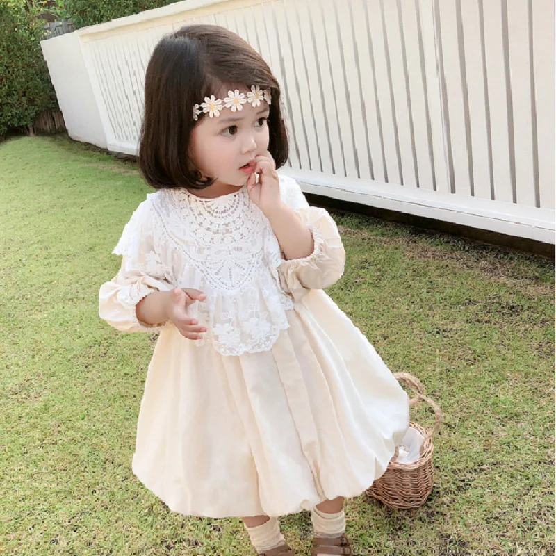 Girls' Dress with Detachable Lace Collar Fairy Princess Dress25Autumn New Fashion Foreign Trade Children's Clothing Wholesale