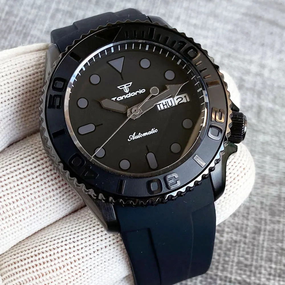 Tandorio 41mm PVD Black SKX Watches For Men NH36 Automatic Movement 20ATM Waterproof Mechanical Diver Sapphire Glass 120 Click