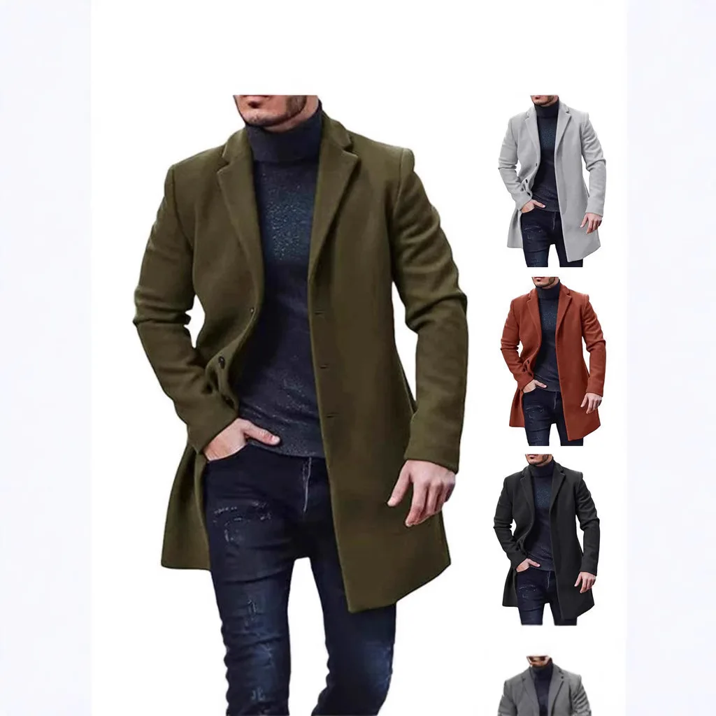 

Men Coat Cardigan Wool Blends Jackets Outerwear Long Sleeve Loose Fit Solid Autumn High Street 2025 Pockets Basics Spliced