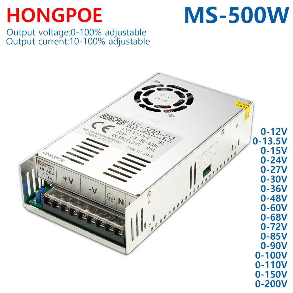 500W 600W 1000W 1500W Einstellbares Netzteil 0-12V 15V 24V 36V 48V 60V 72V 85V 90V 110V 150V 200V 110/220V Ac zu DC Smps – Detail 2
