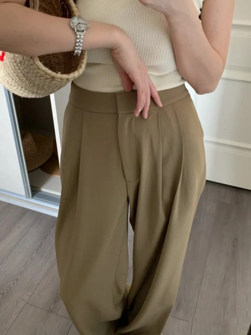 

Work Style OL Elegant Wide Leg Pants High Waist Slim Loose Casual Trousers 2024 Spring Japanese New Solid All-match Pantalones