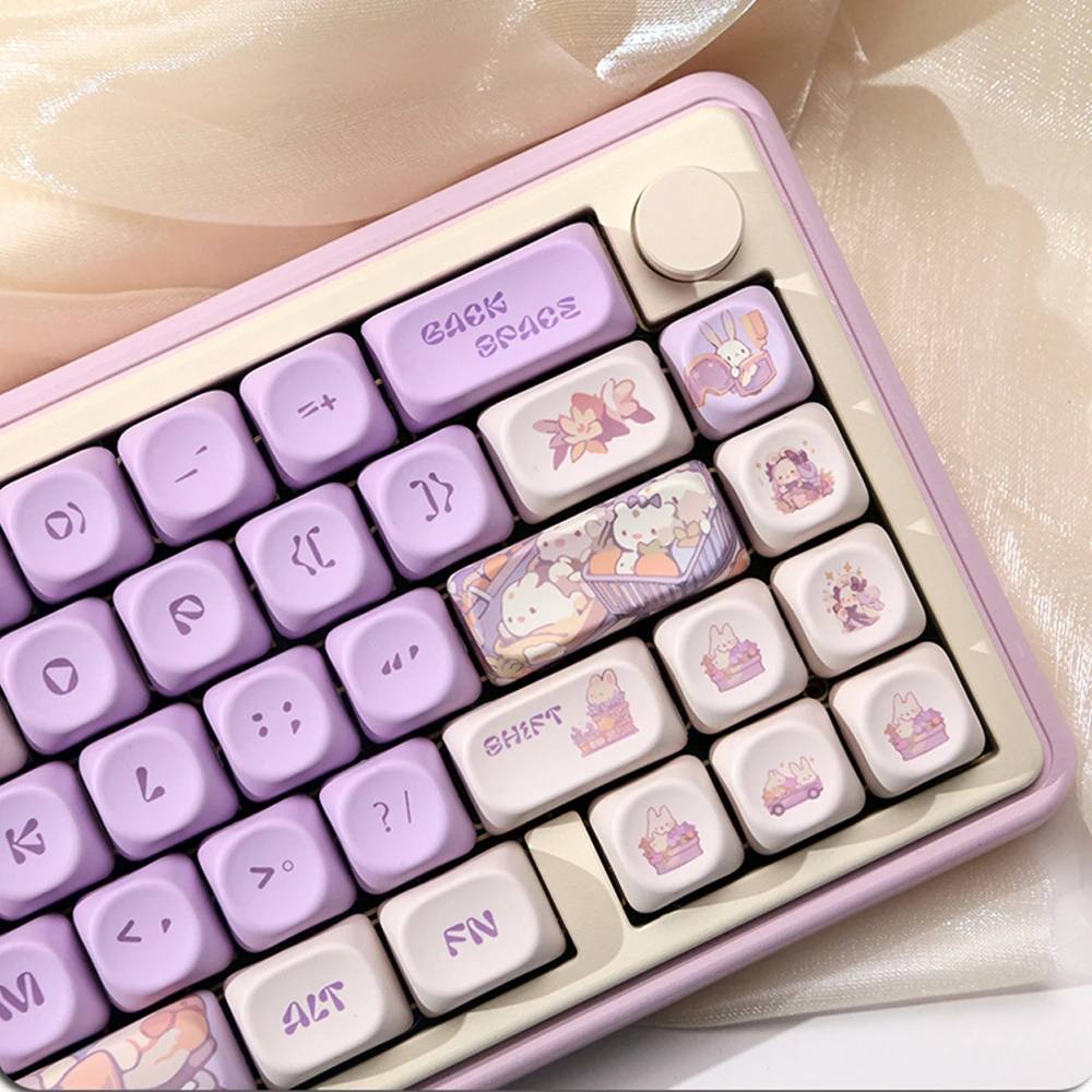 USLION 131 Keys Purple Personality MOA Profile Keycaps PBT Cute Customized Key Caps for Mechanical Keyboard K500 GMK87 GMK67