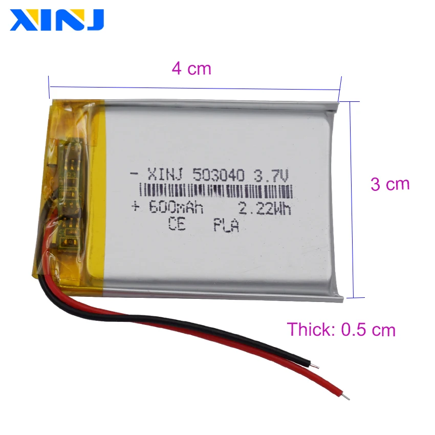 2pcs 3.7V 600mAh 2.22Wh Polymer Li Lithium Rechargeable Lipo Battery 503040 For GPS Sat Nav Music Player Driving Recorder Camera