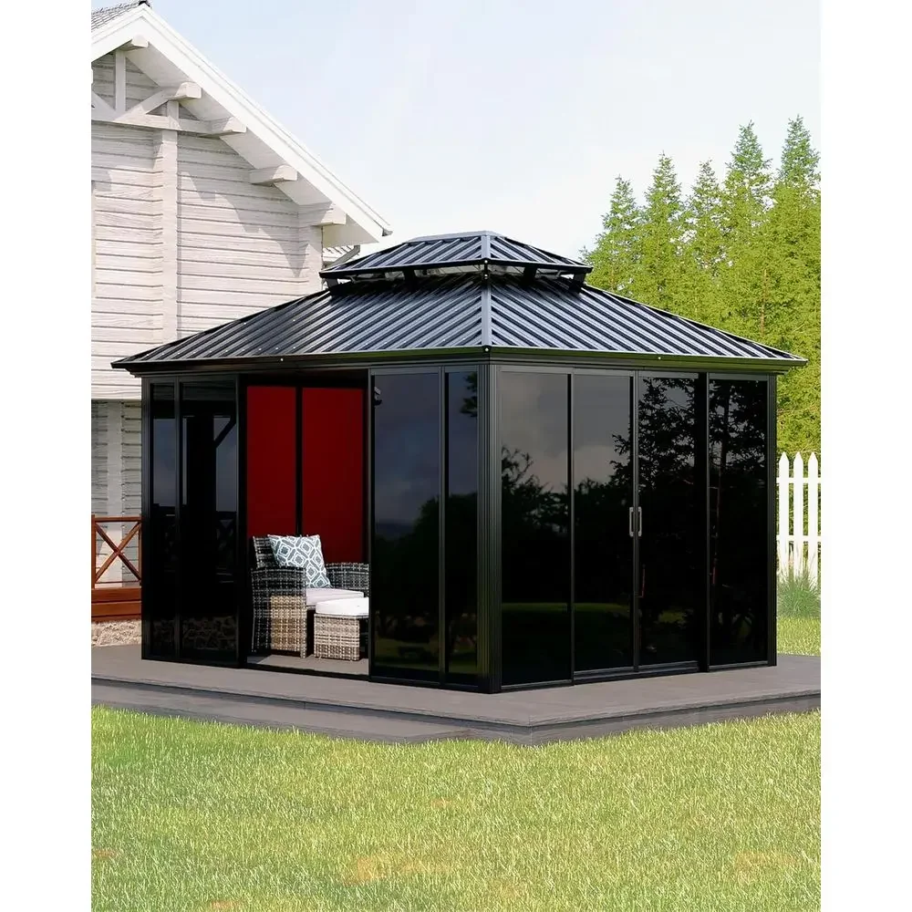 

Всесезонная уличная комната-беседка 10x12 футов с жесткой крышей, закрытая терраса с раздвижными дверями из поликарбоната и двойными стеклопакетами для заднего двора