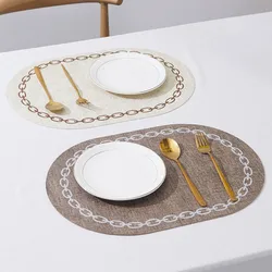 Oval Table Placemat Faux Leather Kitchen Dining Cream Table Pad Luxury Place Mat Tableware Cafe Pad Kitchen Accessories Салфетки