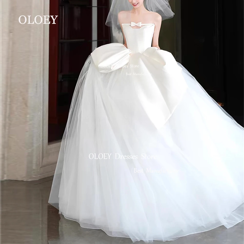 

OLOEY Elegant A Line Strapless Ivory Wedding Dress Photoshoot Sleeveless Soft Organza Bridal Gown Floor Length Bridal Dress