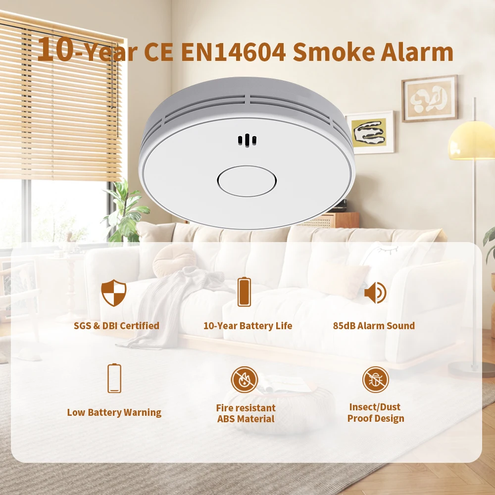 Wireless Interlinked Smoke Alarm 10 Years Battery Interconnected Smoke Detector with LED Indicator & Silence Button V-Come VS02F