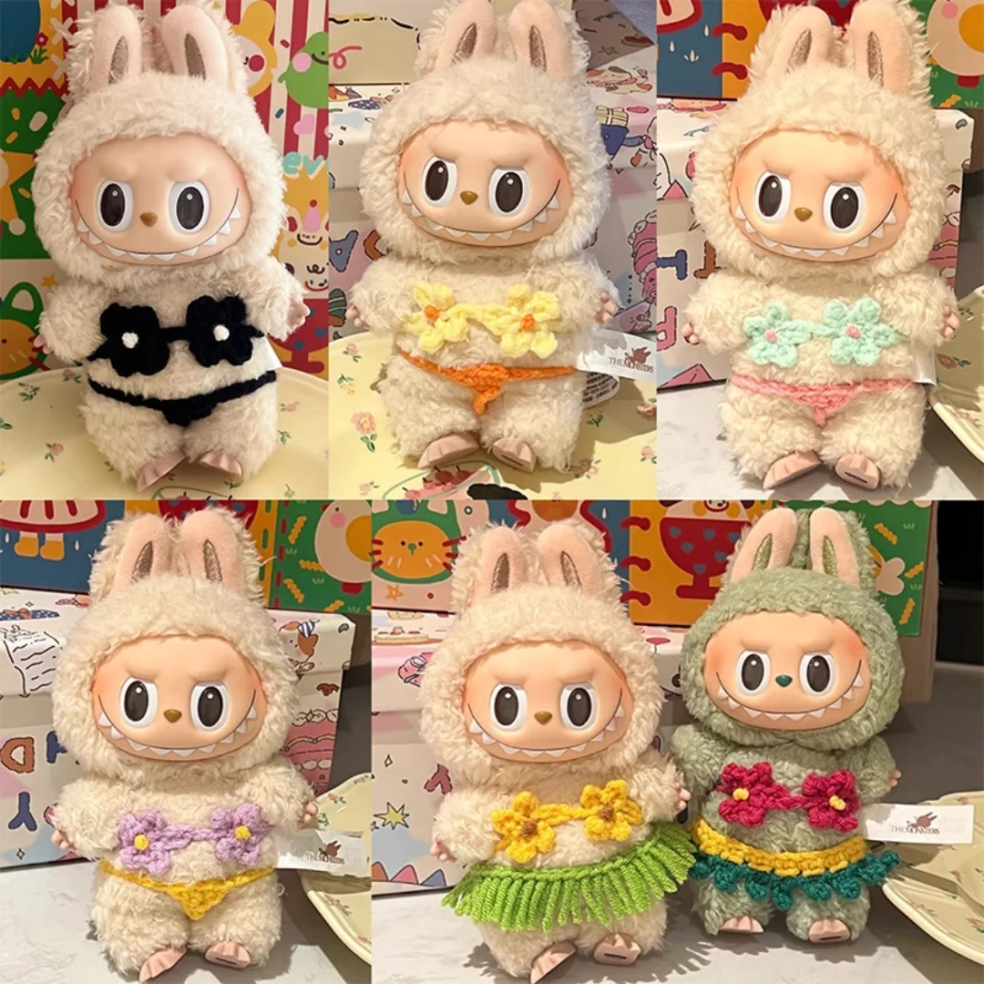 

For Labubu Accessories Clothes Wacky Mart V1/V2/V3 Handmade Bikini Beach Sun Hat Headgear Set Hawaiian Grass Skirt Doll Clothes