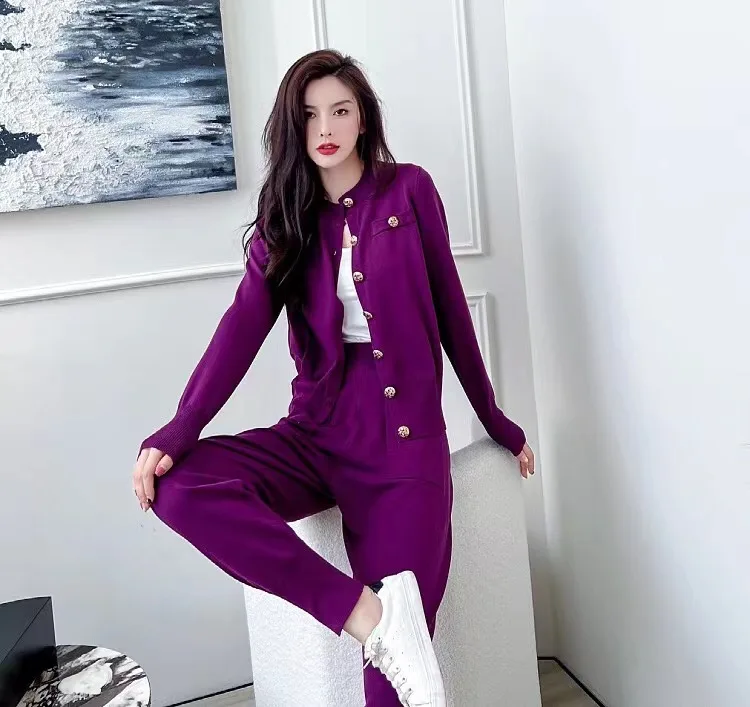 New High End Knit Sweater Pant Sets Women Casual Fashion Long Sleeve Cardigan Tops + Pants Suits 2 Piece Womens Outfit Tracksuit