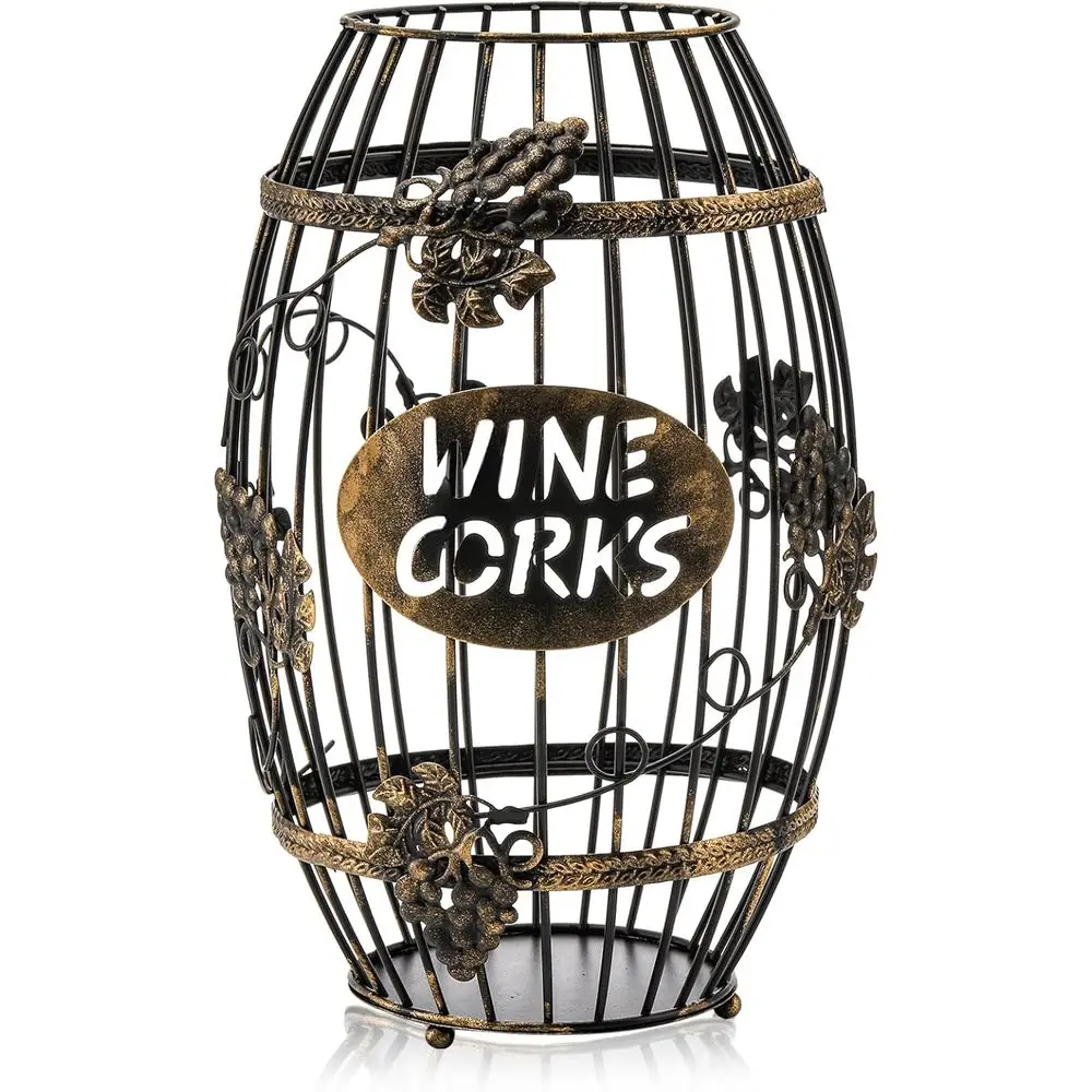 Barrel-Style Metal Wine Cork Holder: Spacious Decorative Storage for Kitchen, Perfect Gift for Wine Enthusiasts