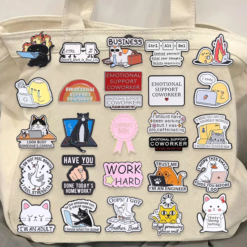Humor Office Work Quotes Enamel Pins Emotional Support Coworker Cute Cartoon Brooch Lapel Badge Jewelry Gift For Friends