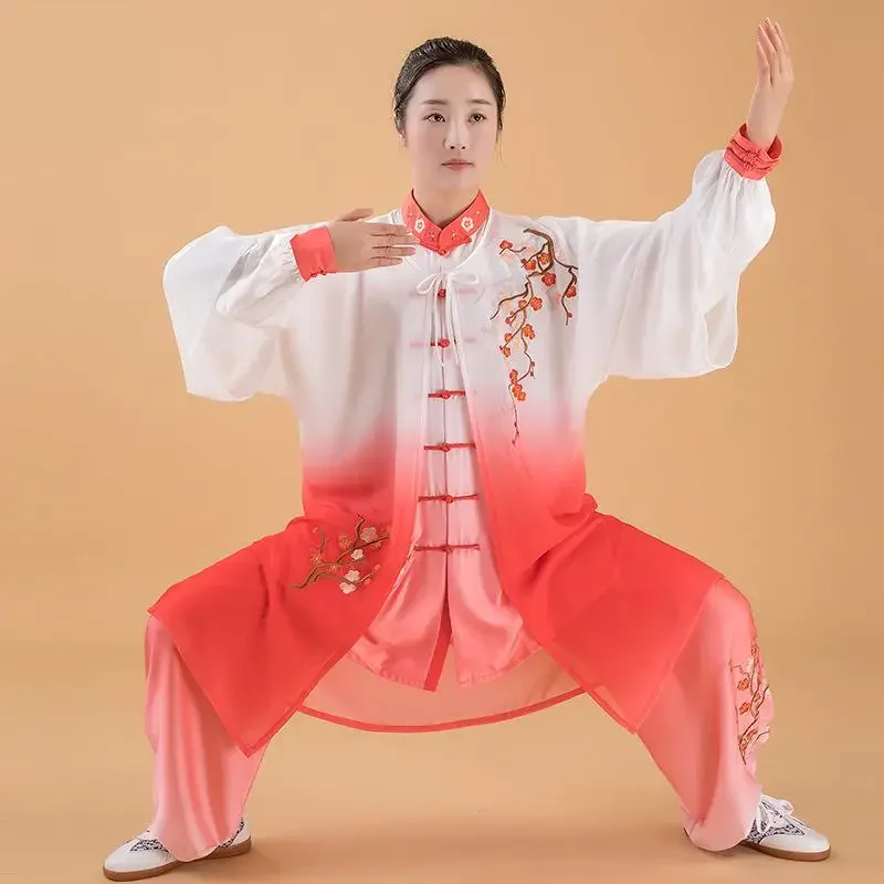 Women Silk Satin Chinese Tai Chi Suit Female Kung Fu Wushu Martial Arts Uniform Wing Chun Jacket Pant Oriental Exercise Clothing