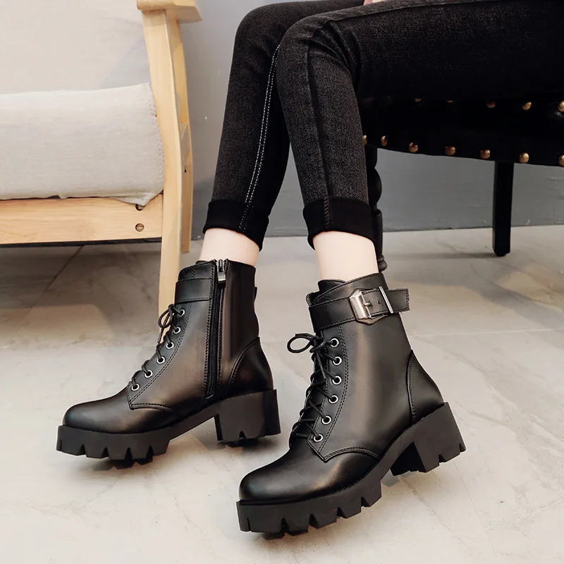 Winter Boots Lady Shoes Round Toe Luxury Designer Boots-Women Lace Up Flat Heel 2024 Mid Calf Med Fashion Mid-Calf Autumn Rock R