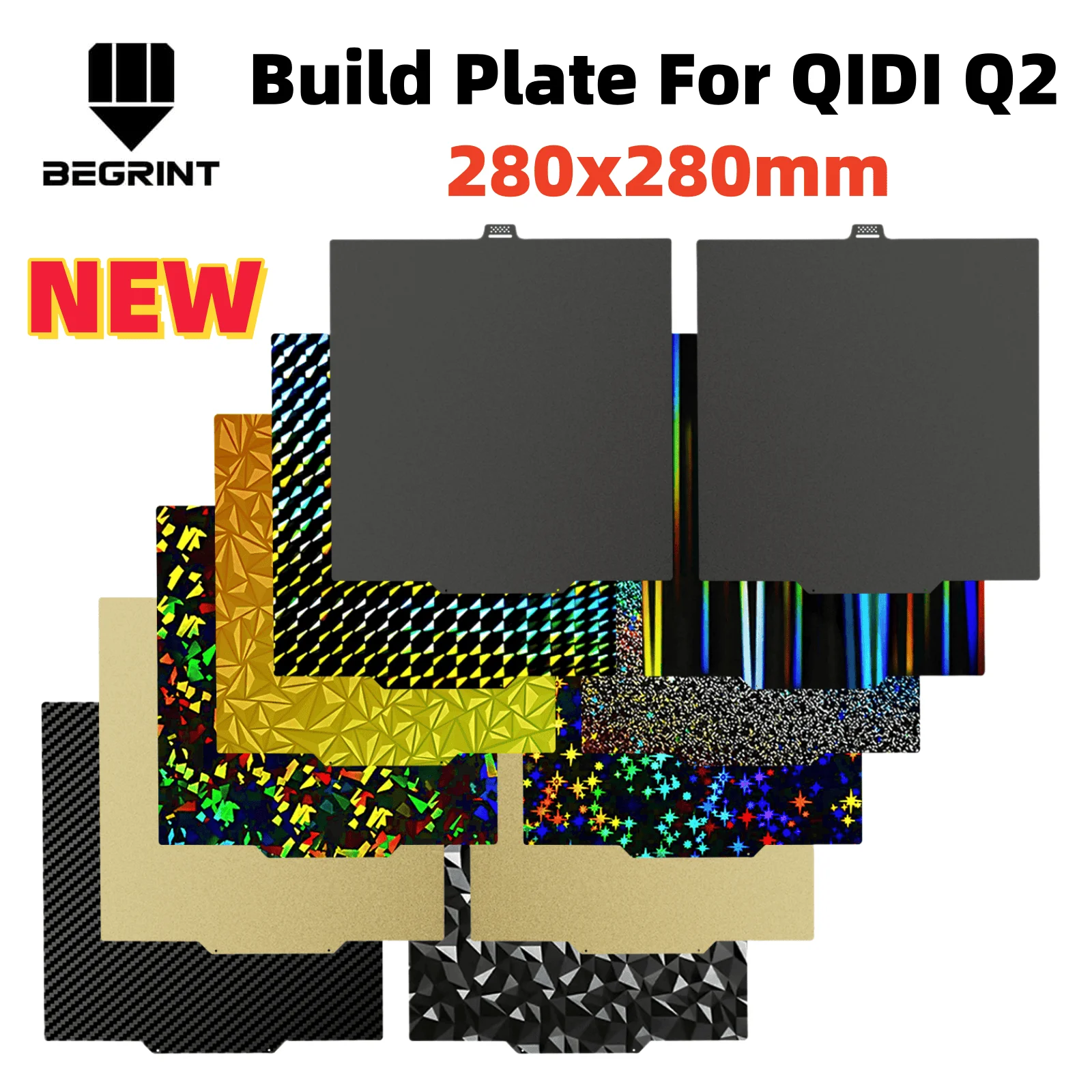 For QIDI Q2 Combo 3D Printer Build Plate Heat Bed Double Side PEO PET PEI Powder Coated Spring Steel Sheet 280x280mm Bed