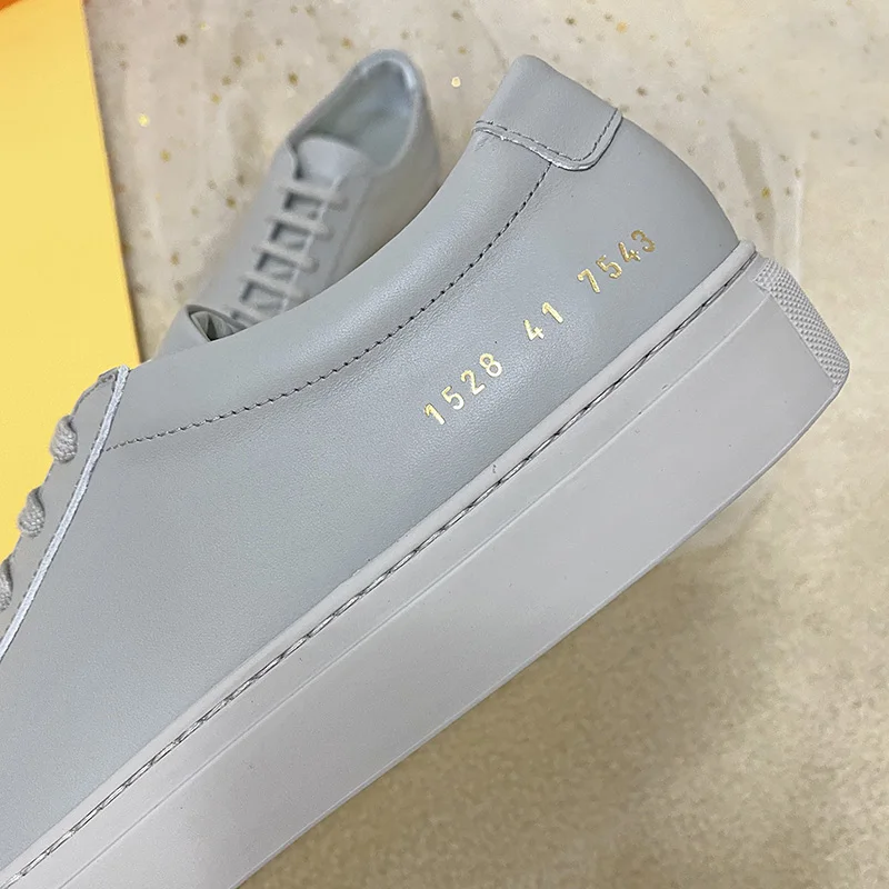 DONNAIN Daily Classic Milimalist Trainers Luxury Calfskin Handmade Unisex Casual Shoes Lace Up Flat Light Grey Sneakers Men