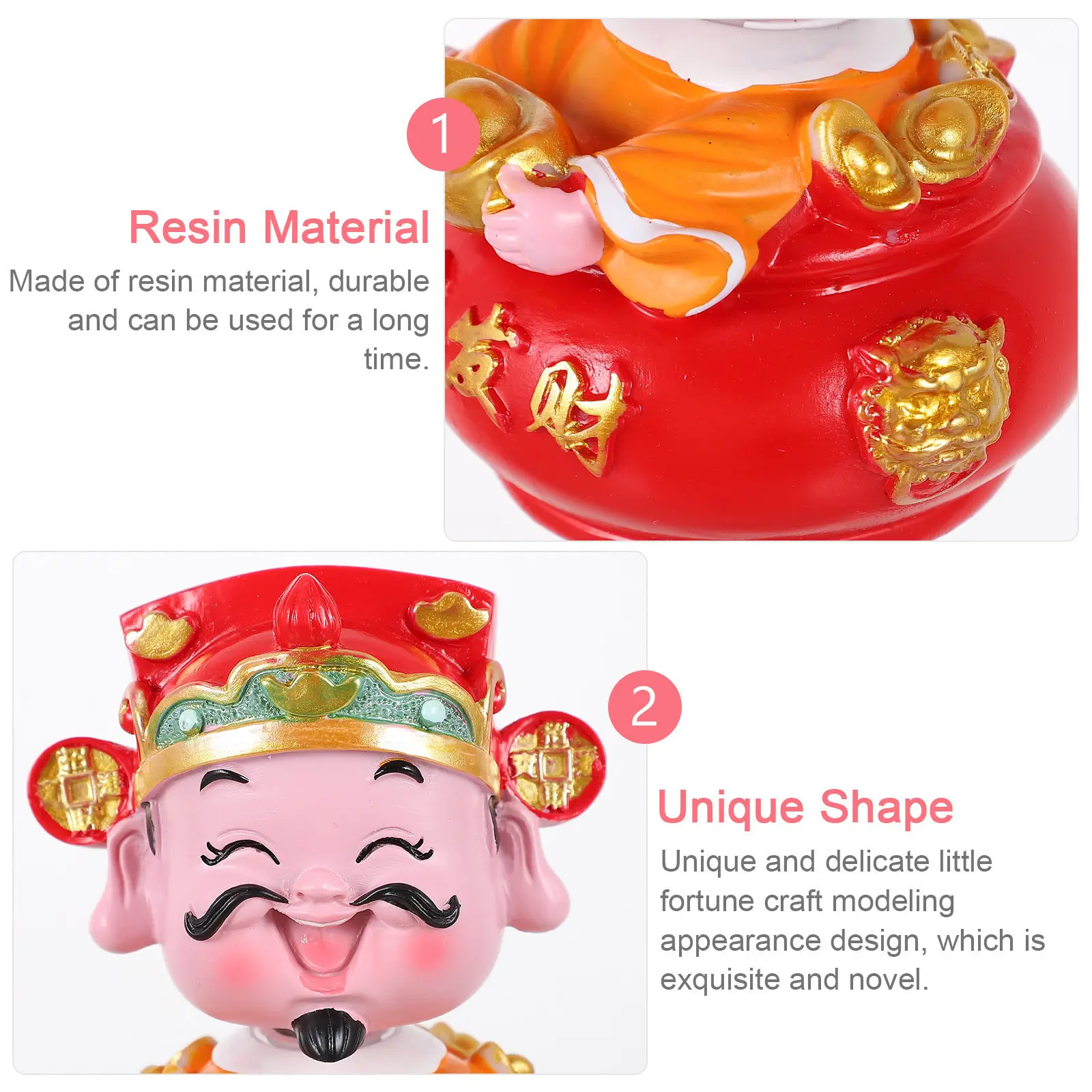 God of Fortune Resin Decoration Shaking Head Design for Car Home Office Desktop Use Chinese New Year 2022 Year of The Tiger