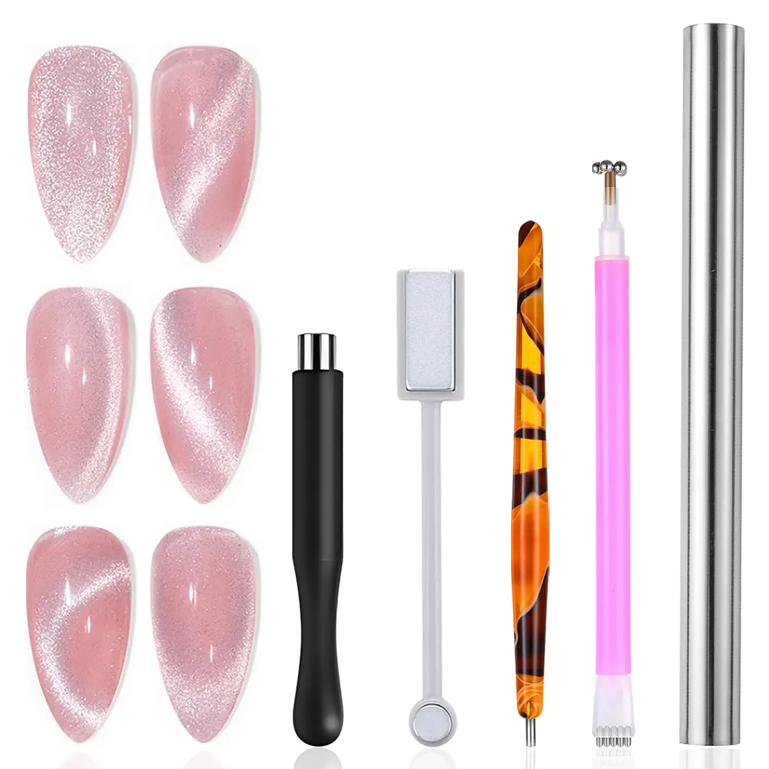5Pcs 3D Cat Eyes Magnet Magnetic UV Gel Nail Polish Magnet Pens Set Flower Ombre Design Double Head Magnet Stick Manicure DIY